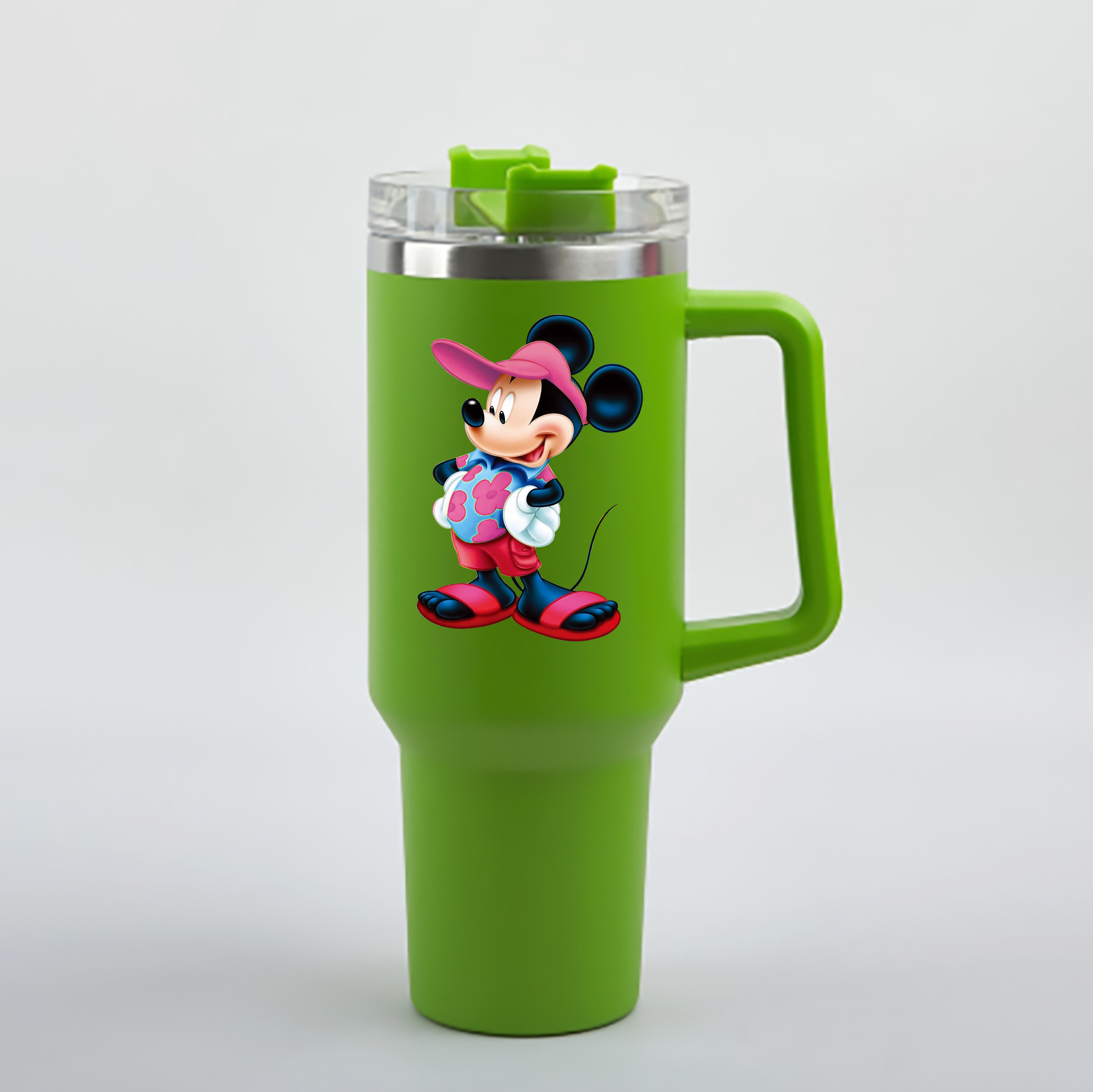 （画像用） ミッキーマウス Mickey Mouse 1200mL車用タンブラー - クリスタルステッカー（プラスチックストロー付き）